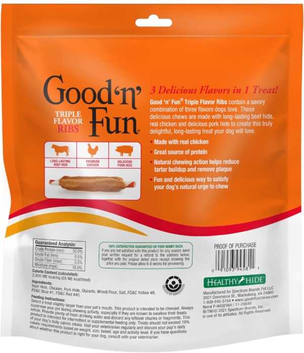 GOOD 'N' FUN Triple Flavor Ribs, Rawhide Snack for All Dogs, 24 oz - Image 3