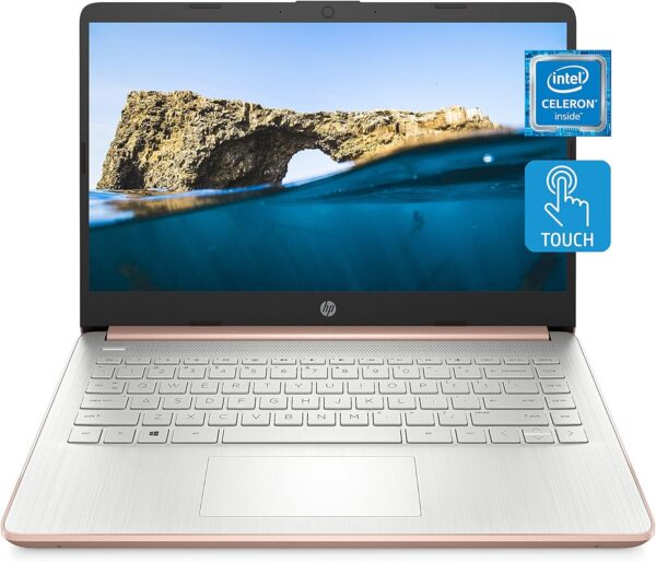 HP 14 Laptop, Intel Celeron N4020, 4 GB RAM, 64 GB Storage, 14-inch HD Touchscreen, Windows 11 Home, Thin & Portable, 4K Graphics, One Year of Microsoft 365 (14-dq0070nr, 2021, Pale Rose Gold) - Image 2