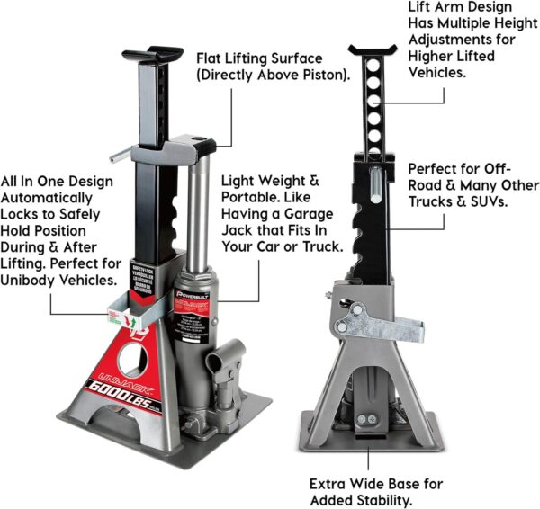 Powerbuilt 3 Ton, Bottle Jack and Jack Stands in One, 6000 Pound Capacity, All-in-One Car Lift, Heavy Duty Vehicle Unijack, Wide Base, 620471 - Image 4