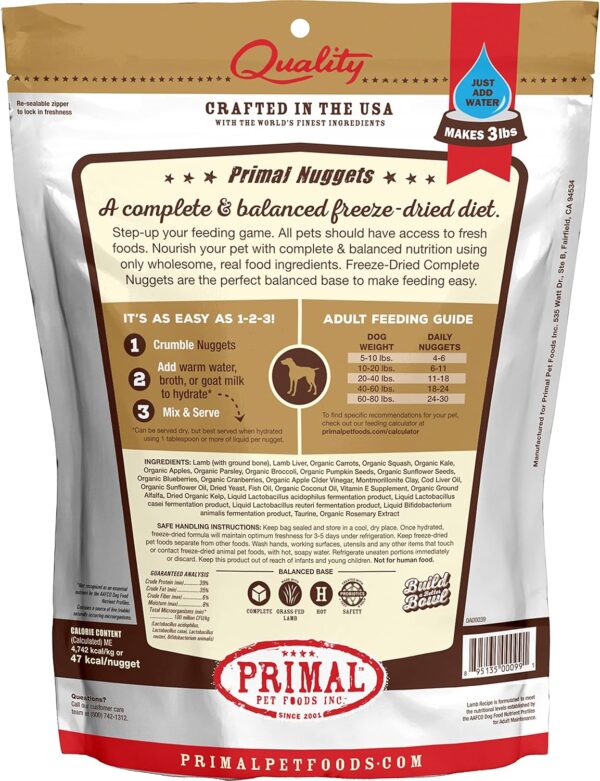 Primal Freeze Dried Dog Food Nuggets, Lamb; Complete & Balanced Meal; Also Use as Topper or Treat; Premium, Healthy, Grain Free, High Protein Raw Dog Food, 14 oz - Image 10