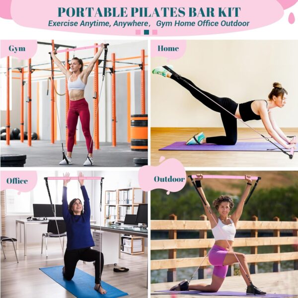 Pilates Bar Kit with Resistance Bands, Multifunctional Yoga Pilates Bar with Heavy-Duty Metal Adjustment Buckle, Portable Home Gym Pilates Resistance Bar Kit for Women Full Body Workouts - Image 9