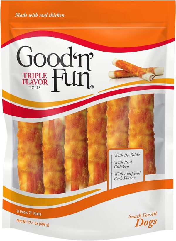 Good'n'Fun Triple Flavor 7 inch Rolls, Chews for Dogs, 6 Count (Pack of 1) - Image 2