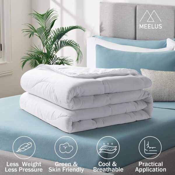 Lightweight Comforter Cooling White, All Season Duvet Insert Breathable Queen Size Summer Bedding, Soft Microfiber Cool Down Alternative Winter Quilt with Corner Tabs, 88x88 inch - Image 3