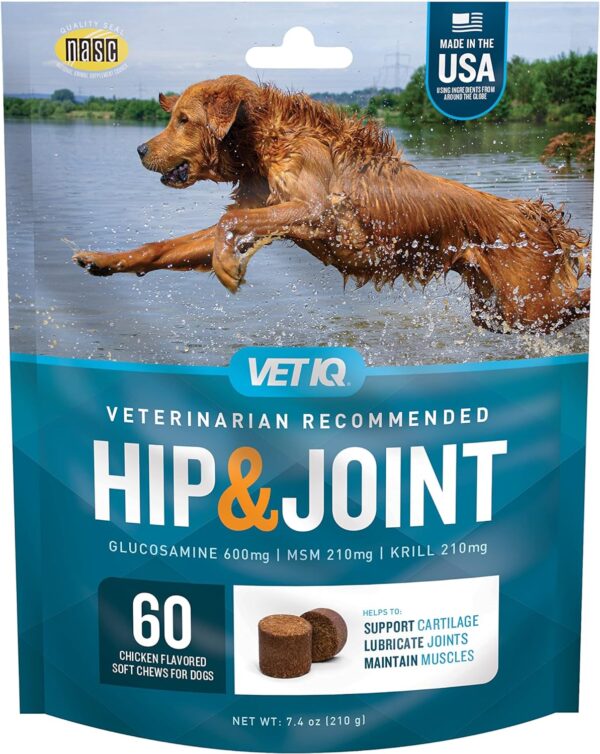 VetIQ Glucosamine Hip & Joint Supplement for Dogs, 60 Soft Chews, Dog Joint Support Supplement with MSM and Krill, Dog Health Supplies Large & Small Breed, Chicken Flavored Chewables - Image 2