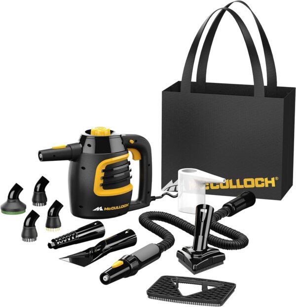 McCulloch MC1230 Handheld Steam Cleaner with Extension Hose,Quick heat-up time, 11-Piece Accessory Set, Chemical-Free Cleaning for Tile, Black - Image 2