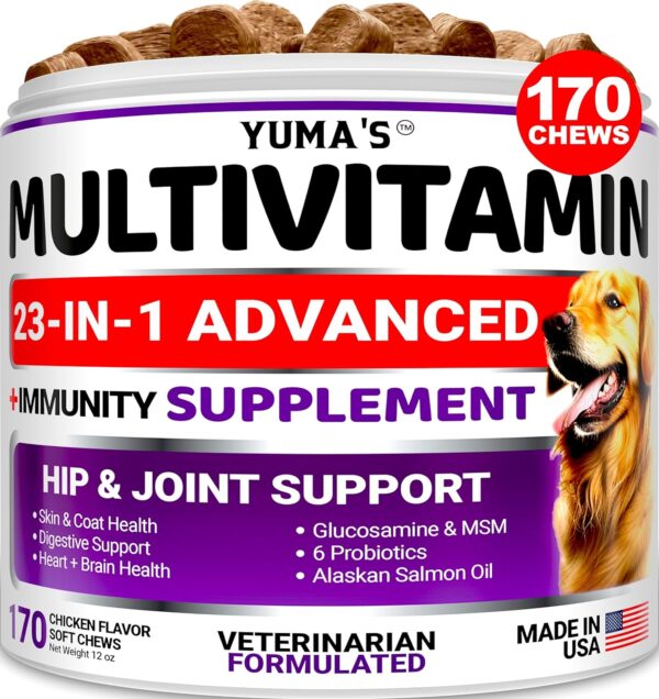 Dog Multivitamin Chewable with Glucosamine - Dog Vitamins and Supplements - 170 Treats - Senior & Puppy Multivitamin for Dogs - Hip & Joint Support - Immune Health, Skin, Heart, Digestion, Probiotics - Image 2