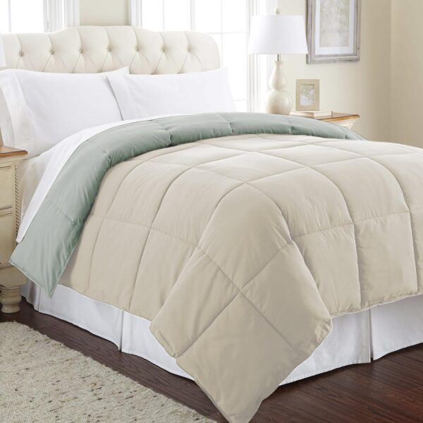 Modern Threads Down Alternative Microfiber Quilted Reversible Comforter & Duvet Insert - Soft, Comfortable Alternative To Goose Down - Bedding For All Seasons Seafoam/Almond Twin - Image 4