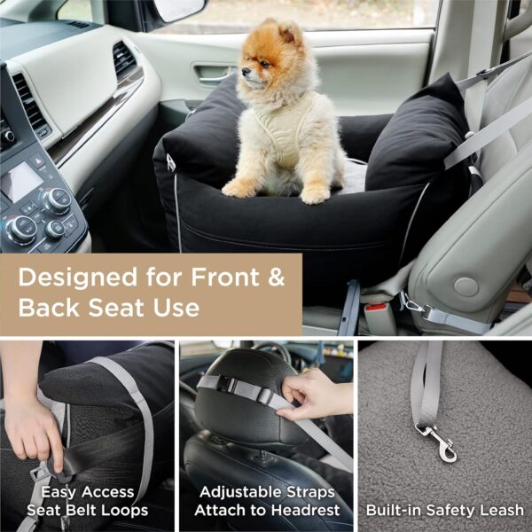 Lesure Small Dog Car Seat for Small Dogs - Waterproof Dog Booster Seat for Car with Storage Pockets, Clip-On Safety Leash and Thickened Memory Foam Filling, Pet Travel Carrier Bed Up to 25lbs, Black - Image 3