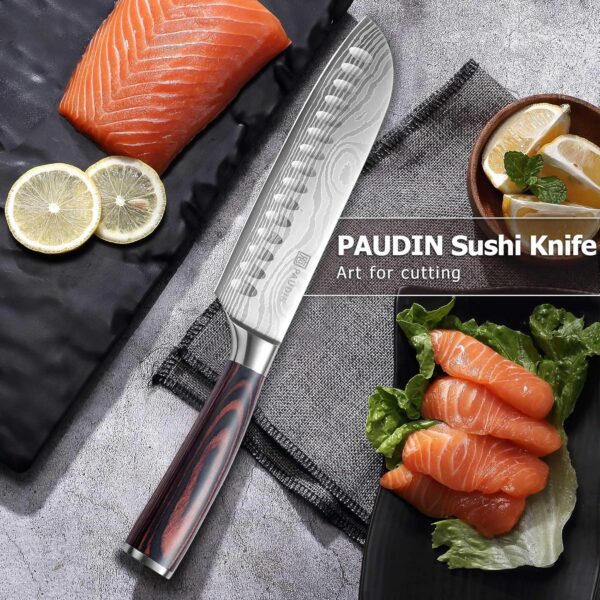 PAUDIN Santoku Knife – 7 Inch Chopping Knife, Ultra Sharp Kitchen Knife - Forged High Carbon German Stainless Steel, Chef Knife with Ergonomic Handle Design, Gifts for Women and Men - Image 8