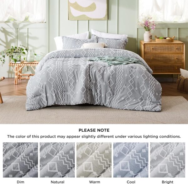 Bedsure Boho Tufted Comforter Set Queen - Dark Grey Cationic Dyeing Bedding Comforter Set, 3 Pieces Farmhouse Shabby Chic Embroidery Bed Set, Geometric Pattern Comforter for All Seasons - Image 8