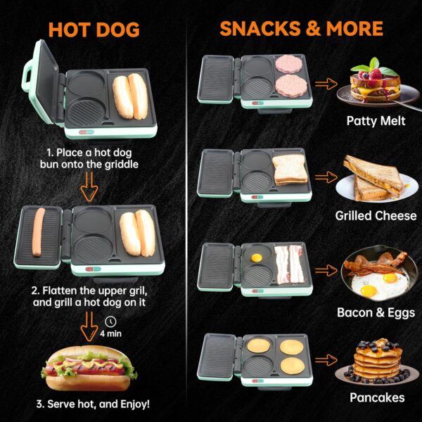 Baker's Friend Breakfast Sandwich Maker, Nonstick Electric Griddle & Grill Combo, 3 in 1 Breakfast Station, Make Egg Muffin Sandwiches Burgers Hot dogs & Pancakes, Includes Burger Press, Tong & Brush - Image 4