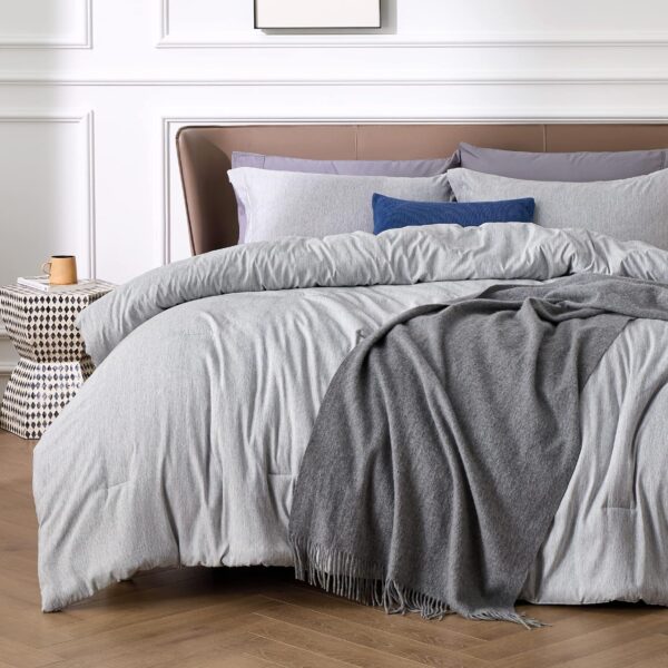 Bedsure Queen Comforter Set - Grey Queen Size Comforter, Soft Bedding for All Seasons, Cationic Dyed Bedding Set, 3 Pieces, 1 Comforter (90"x90") and 2 Pillow Shams (20"x26"+2") - Image 2