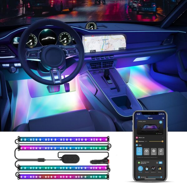 Govee Smart Car LED Strip Lights, RGBIC Interior Car Lights with 4 Music Modes, 30 Scene Options and 16 Million Colors, APP Control 2 Lines Design LED Car Lights for SUVs, DC 12V - Image 2