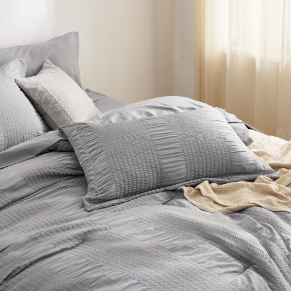 Bedsure Bed in a Bag Queen - Queen Comforter Set 7 Piece Stripes Seersucker Bedding Set, Soft Lightweight Down Alternative Comforter Queen Bed Set(Grey,Queen 90 x 90 inch) - Image 5