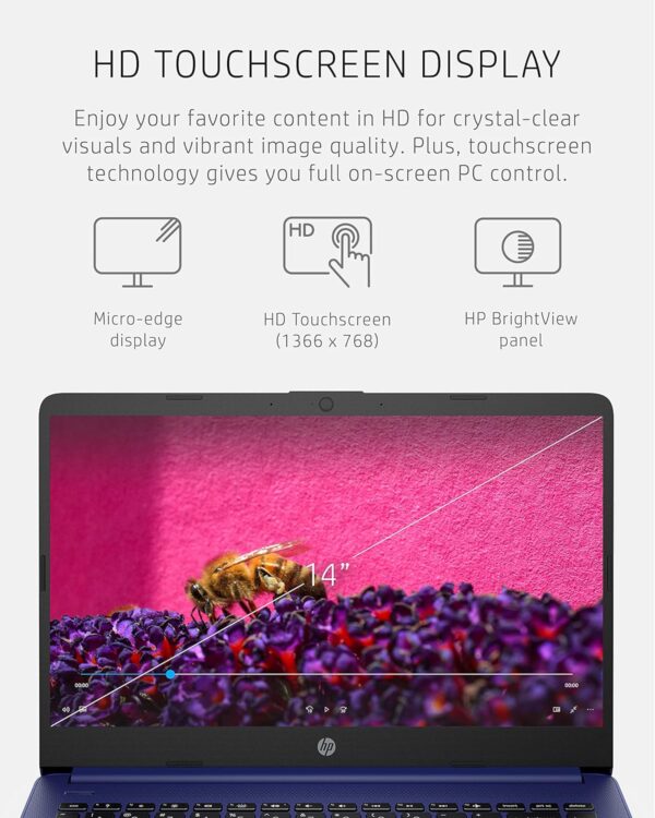 HP 14 Laptop, Intel Celeron N4020, 4 GB RAM, 64 GB Storage, 14-inch HD Touchscreen, Windows 11 Home, Thin & Portable, 4K Graphics, One Year of Microsoft 365 (14-dq0050nr, Indigo Blue) - Image 5