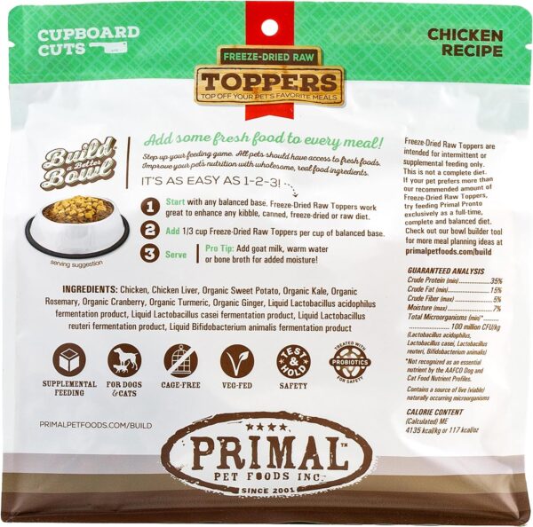 Primal Freeze Dried Raw Dog Food Topper & Cat Food Topper, Cupboard Cuts; Grain Free Meal Mixers with Probiotics, Also Use as Freeze Dried Dog Treats & Cat Treats (Chicken, 18 oz) - Image 10