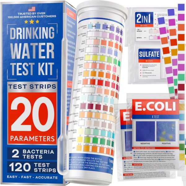 Bestprod All-New 20 in 1 Drinking Water Testing Kit 120 Strips, Home Tap and Well Water Test Kit for Hardness, Lead, Iron, Copper, Chlorine, Fluoride - Image 2