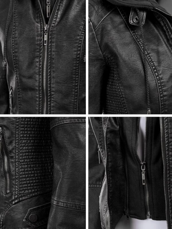 Lock and Love Women's Removable Hooded Faux Leather Jacket Moto Biker Coat - Image 5