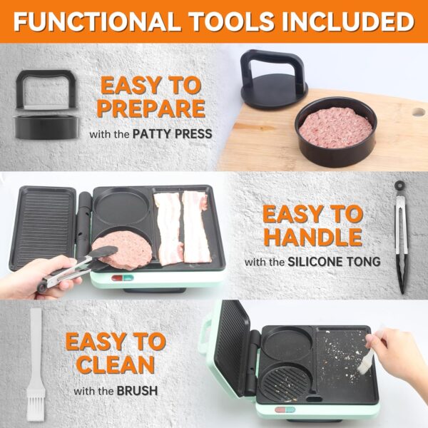 Baker's Friend Breakfast Sandwich Maker, Nonstick Electric Griddle & Grill Combo, 3 in 1 Breakfast Station, Make Egg Muffin Sandwiches Burgers Hot dogs & Pancakes, Includes Burger Press, Tong & Brush - Image 6