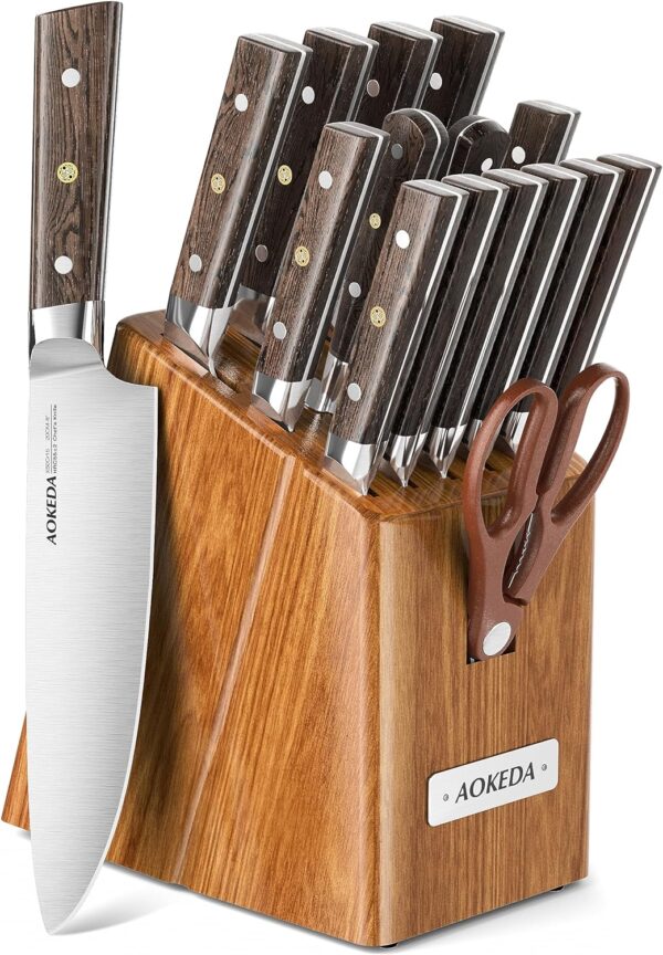 16-Piece Kitchen Knife Set with Block, High Carbon German Steel, with Sharpener and Kitchen Shears (Natural Wenge) - Image 2