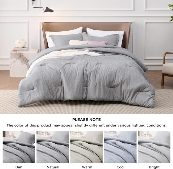 Bedsure Queen Comforter Set - Grey Queen Size Comforter, Soft Bedding for All Seasons, Cationic Dyed Bedding Set, 3 Pieces, 1 Comforter (90"x90") and 2 Pillow Shams (20"x26"+2") - Image 9