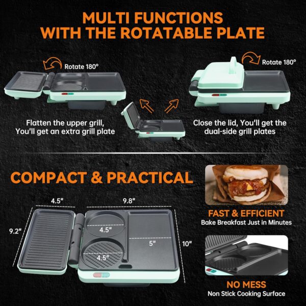 Baker's Friend Breakfast Sandwich Maker, Nonstick Electric Griddle & Grill Combo, 3 in 1 Breakfast Station, Make Egg Muffin Sandwiches Burgers Hot dogs & Pancakes, Includes Burger Press, Tong & Brush - Image 5