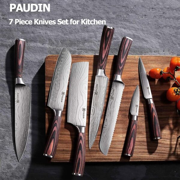 PAUDIN 7 Pieces Chef Knife Set, Professional Knives Set for Kitchen, Sharp High Carbon Stainless Steel Blade and Pakkawood Handle with Gift Box - Image 4