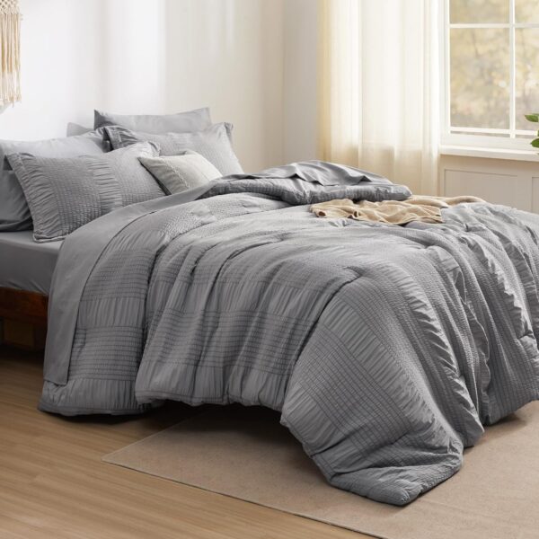 Bedsure Bed in a Bag Queen - Queen Comforter Set 7 Piece Stripes Seersucker Bedding Set, Soft Lightweight Down Alternative Comforter Queen Bed Set(Grey,Queen 90 x 90 inch) - Image 7