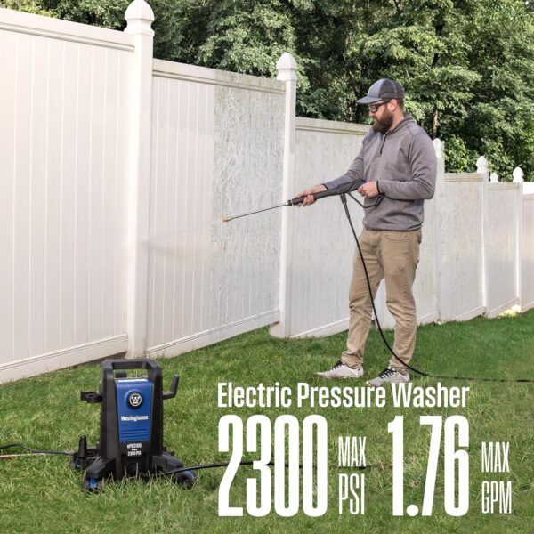 Westinghouse ePX3100 Electric Pressure Washer, 2300 Max PSI 1.76 Max GPM with Anti-Tipping Technology, Onboard Soap Tank, Pro-Style Steel Wand, 5-Nozzle Set, for Cars/Fences/Driveways/Home/Patios - Image 3