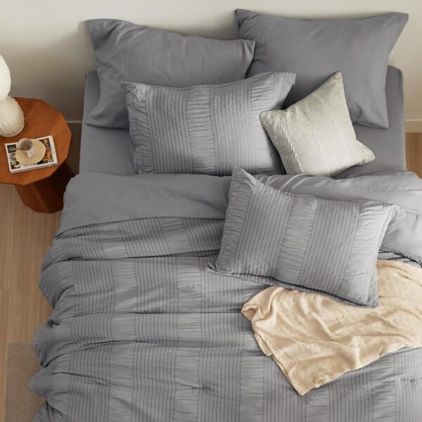 Bedsure Bed in a Bag Queen - Queen Comforter Set 7 Piece Stripes Seersucker Bedding Set, Soft Lightweight Down Alternative Comforter Queen Bed Set(Grey,Queen 90 x 90 inch) - Image 4