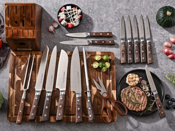 16-Piece Kitchen Knife Set with Block, High Carbon German Steel, with Sharpener and Kitchen Shears (Natural Wenge) - Image 3